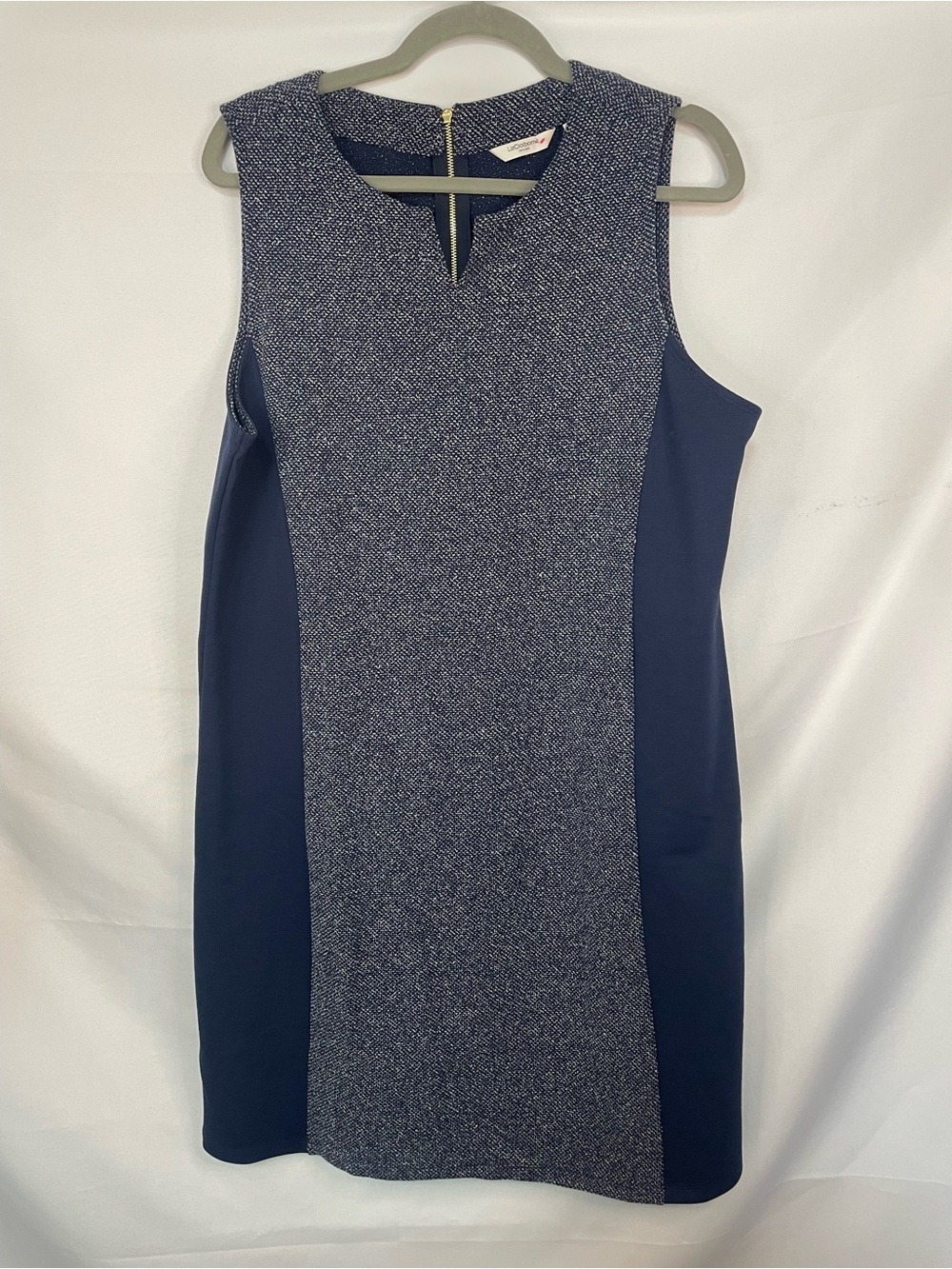 Liz Claiborne sheath dress with a tweed panel down the middle. Blue on blue!